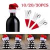 10/20/30pcs Mini Christmas Santa Hats Tableware Knife Fork Wine Bottle Cover Silverware Holder Christmas Party Home Decoration