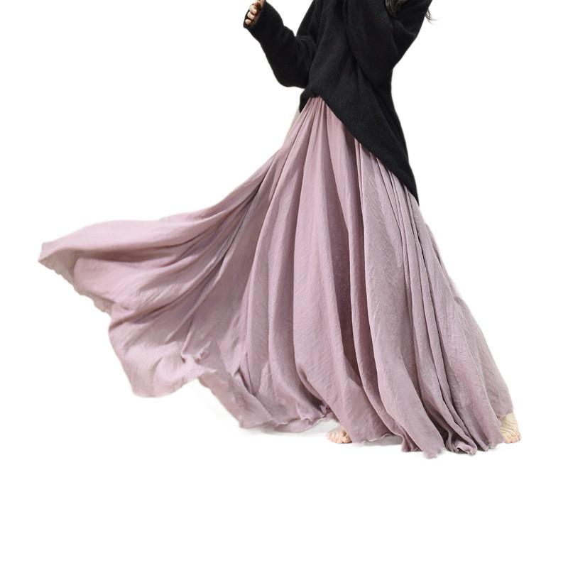 Qooth Pleated A-Line Midi Skirt Vintage Floral Print High-Waist Design Slimming Office Half Skirt for Women QT2954