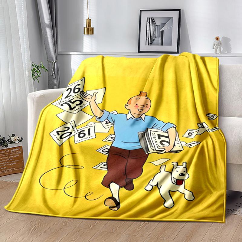 1pc Blanket The Adventures of Tintin2 Print Design, Lightweight Blanket for Sofa, Bed- Soft &Warm, Gift for All Seasons like Christmas, Halloween