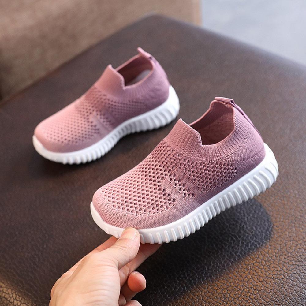 Mesh Upper Children Running Sneakers Soft Soled Patchwork Design Kids Shoes Slip-on Style Lightweight Anti-Slip Shoes