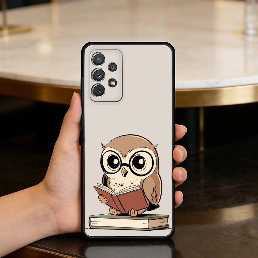 C-Cute A-Animal O-Owl Phone Case For Samsung Galaxy A73,A72,A71,A70,A53,A52,A51,Soft Silicone Black Cover