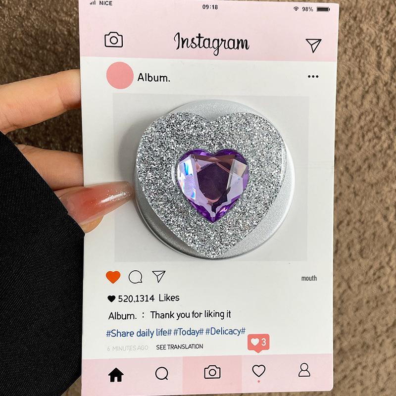 Creative Rhinestone Heart MagSafe-Compatible Magnetic Bracket with Strong Suction and Retractable Airbag