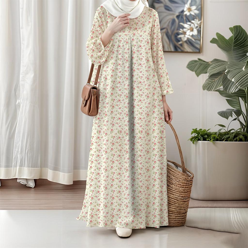 Muslimischer langer Rock, Damen Langarmkleid, Boho-Stil, Elegant und modisch, Blumendesign, Geeignet für 2025 und darüber hinaus