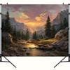2D Forest Mountain Backdrop, Sunset River Nature Landscape Photography Background