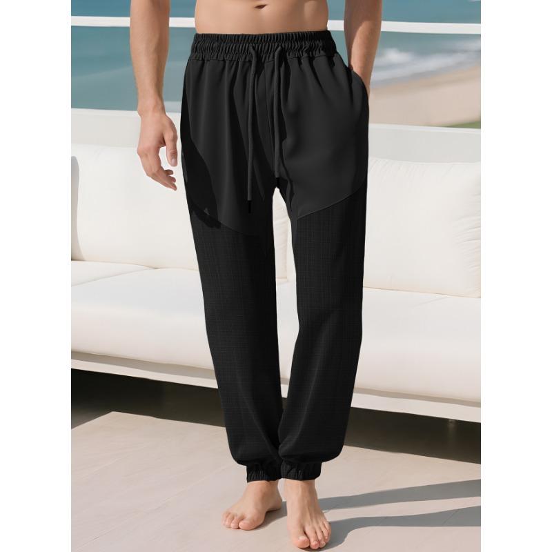 Spring Summer Men's Drawstring Waist Jogger Pants Casual Lightweight Beach Trousers