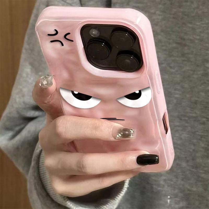 Funny Cartoon Angry Face Folds Texture Phone Case For IPhone 17 17Air 15 16 Pro Max 14 Plus 13 12 11 Pro 16 Soft Silicone Cover