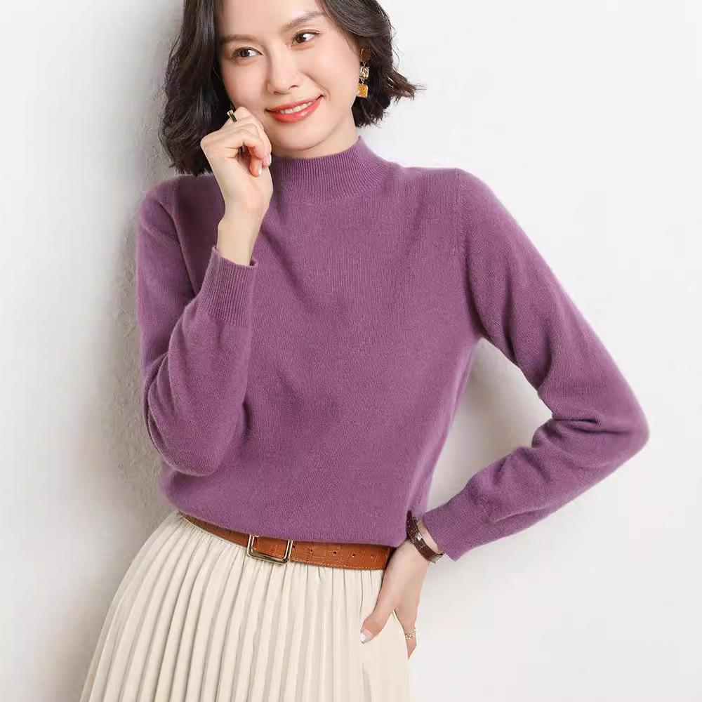 2026 New Women's Korean Style Half-High Collar Long-Sleeve Solid Color Sweater Pullover