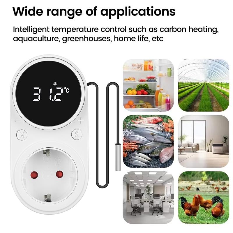 EU Thermostat Knob Temperature Controller Timer Socket with Temperature Sensor Digital Thermostat Switch Heating Cooling Control