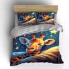 Cute Sleeping Giraffe Starry Night Sky Bedding Set 3pcs Cartoon Animal Star Soft Kids Duvet Coverking queen single doubleGift