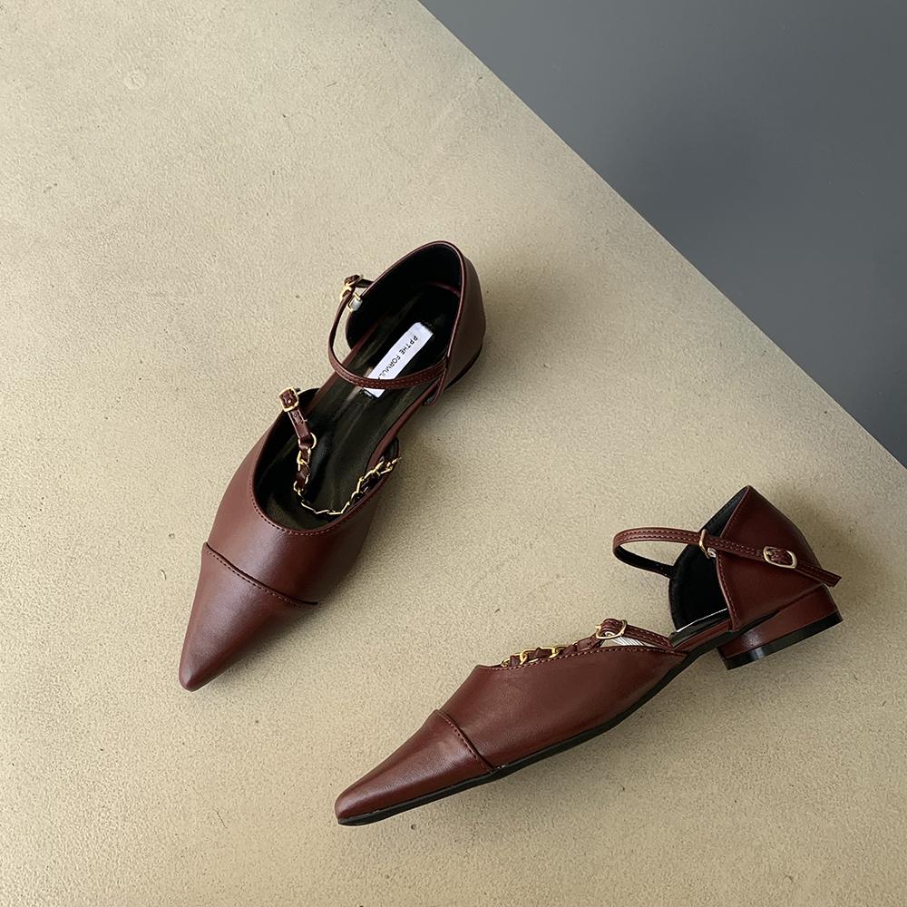 fashion Pointed Toe Women Flats Loafers Metal Chain Black Beige Wine red Dress Shoes Flat Low Heels Elegant Office Ballet Dance Mules