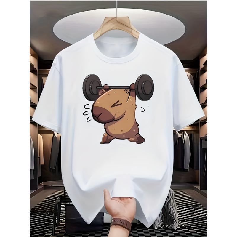 

European sizes Capybara Print Men S Casual Digital Print T-Shirt , Round Neck, Short Sleeves, Street Hip-Hop Style 4XL білий