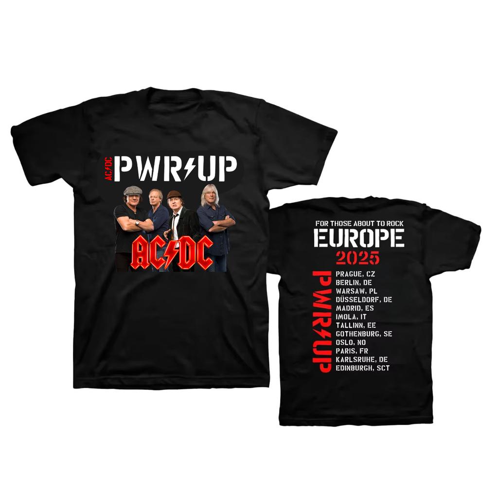 2025 Bon Scott AC/DC Rock T-Shirt T-Shirt Für Herren Geschenke Für Männer Baumwoll-T-Shirt Pwr Up Welttournee Europa