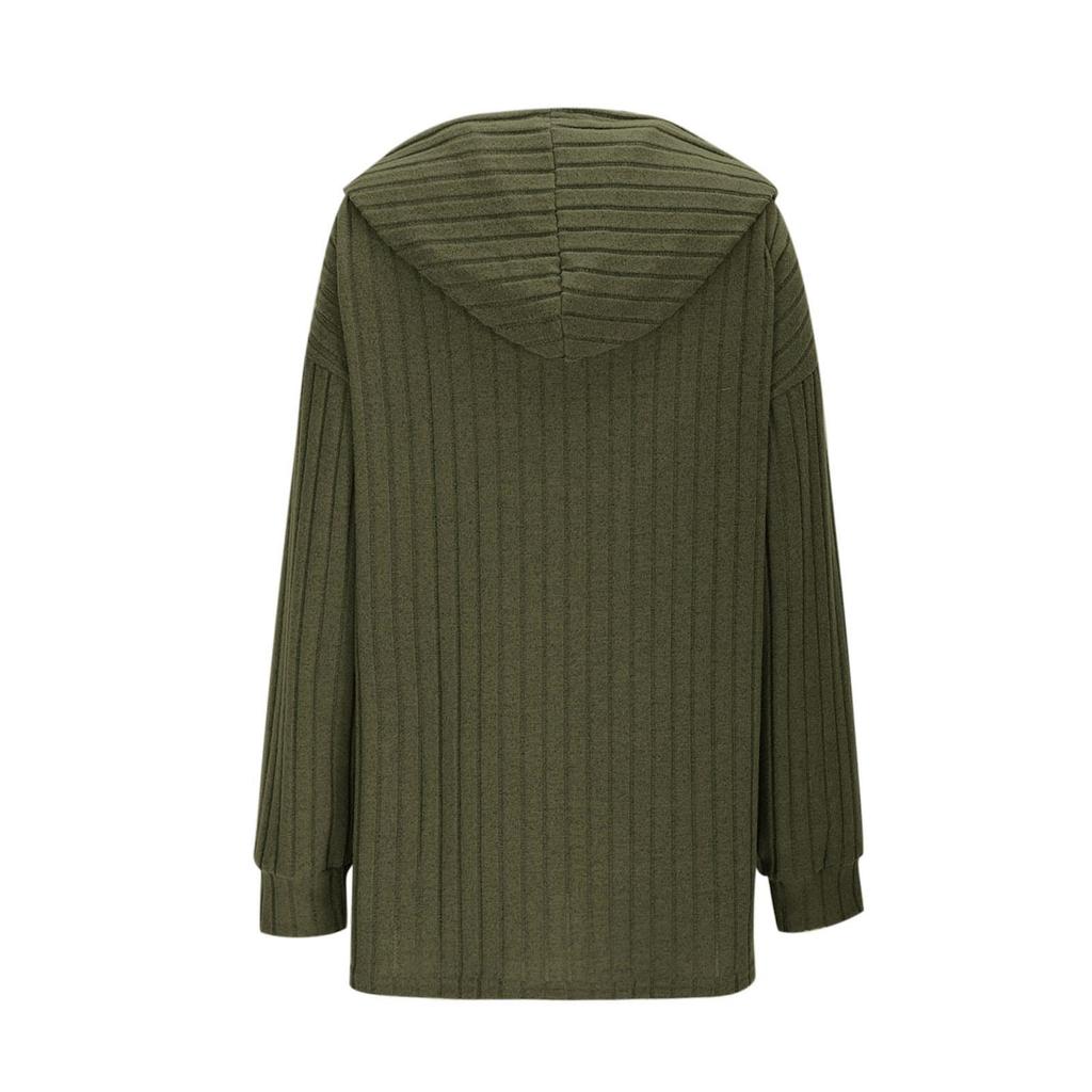 Women’s Casual Long Sleeve Ribbed Knit Zip Up Hooded Cardigan Jacket Lightweight Open Front Outerwear Sweater Coat