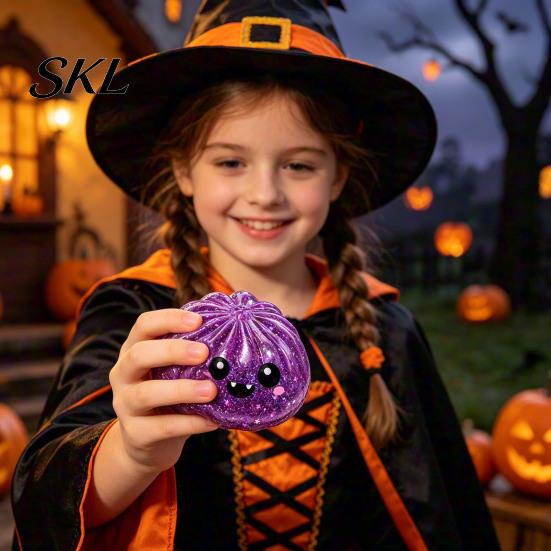Anxiety Relief Toy 1/5Pcs Halloween Dumpling Stress Toy, Pumpkin Ghost Eyeball Steamed Bun Squeeze Sensory Ball Fidget for Adults Kids