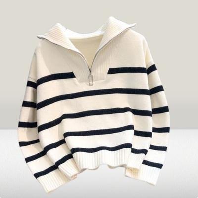 Women's Spring and Autumn Thick Striped Short Loose Bottoming Sweater