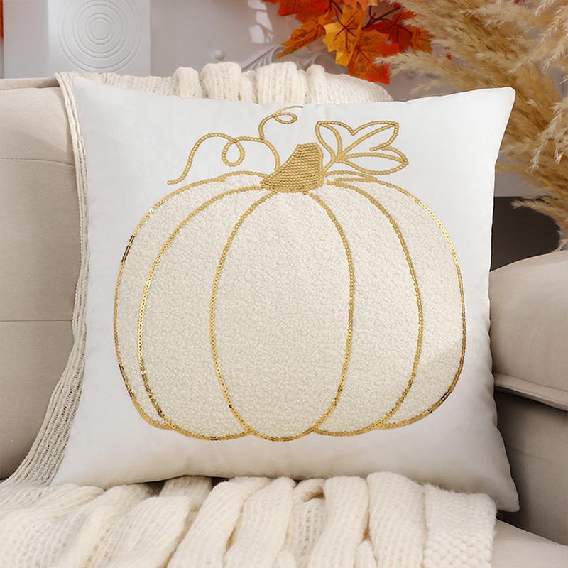 Halloween Thanksgiving Pillowcase Pumpkin Embroidered Velvet  Pillow Case Sofa Car Bedroom Decorative Cushion Cover