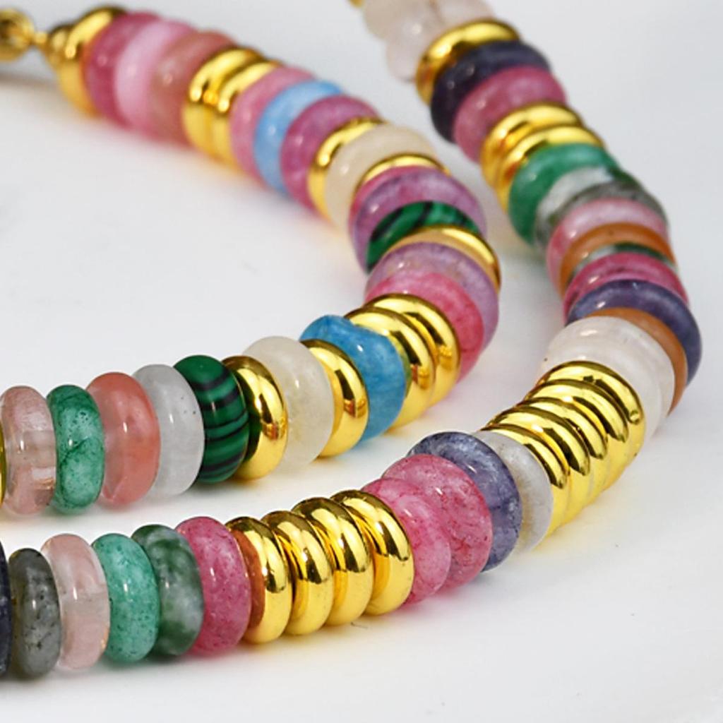 Dopamin High-End Buntes Frisbee Halsketten- & Armband-Set mit Naturstein