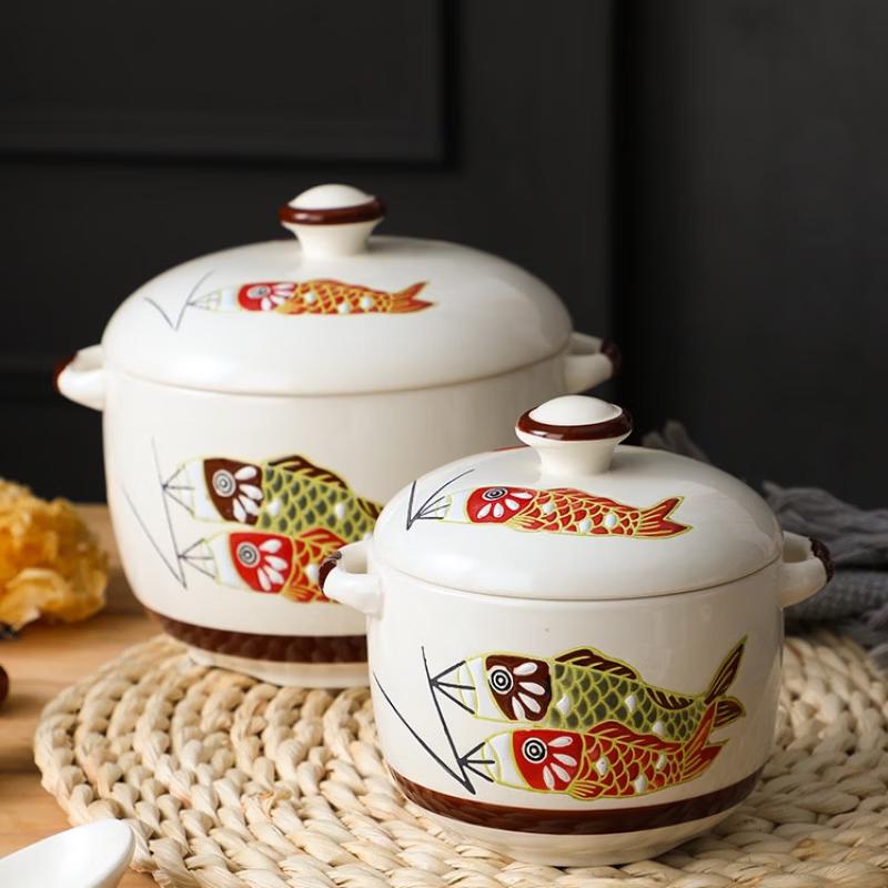 Ruhan Hand-painted Ceramic Double Boiler Stew Pot