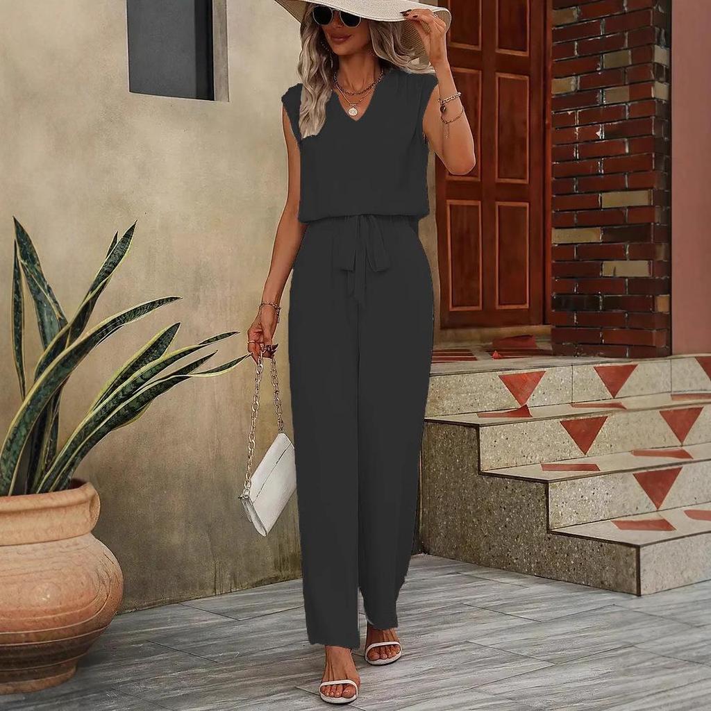 Sommer 2025 American Beauty Ärmelloses V-Ausschnitt-Top + Weitbein-Hose mit Kordelzug Lässiges Set