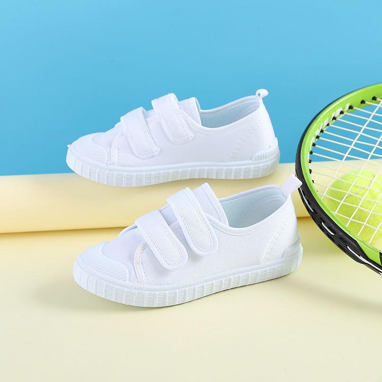 Children's indoor white shoes men's and women's same non-slip soft-soled canvas shoes, kindergarten outer wear classmates Velcro