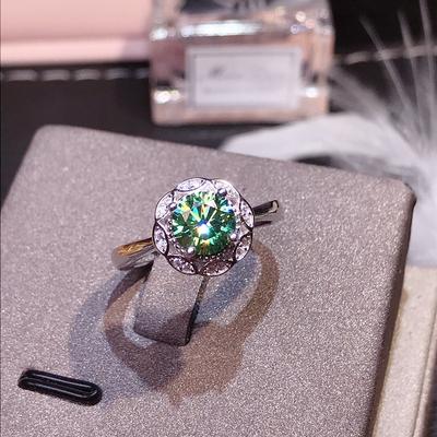 Anello alla moda a forma di fiore con zirconia cubica verde colorata per donna, gioiello di cristallo da festa, taglia regolabile, regali per donna