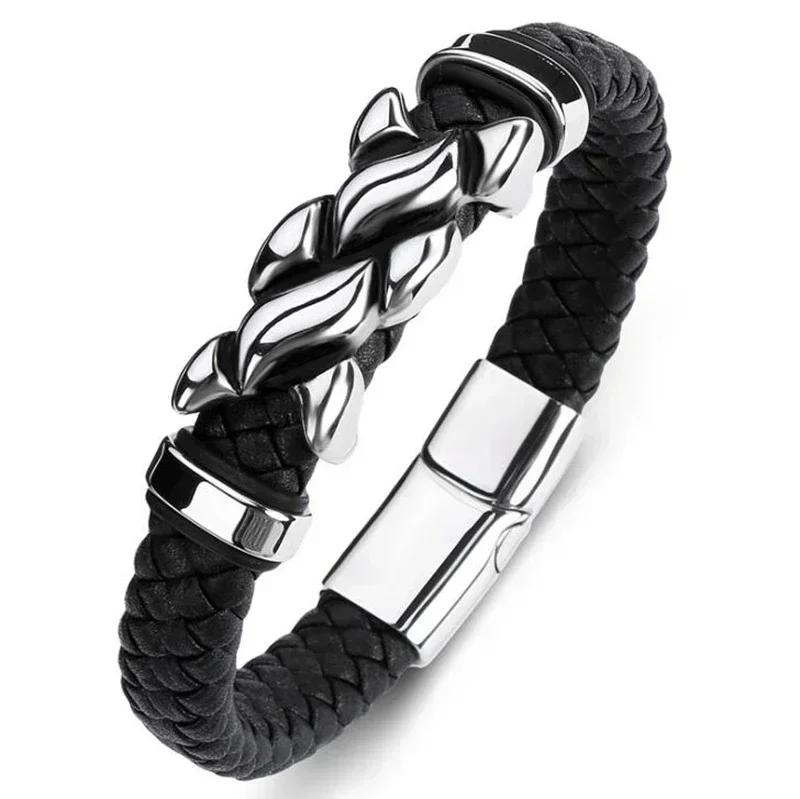 Hochwertiges handgeflochtenes Leder Edelstahl Magnetverschluss Armband Herren Charme Mode Lässiger Schmuck Geschenk
