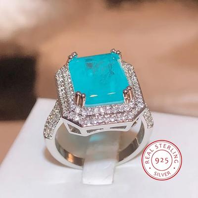 High Quality Pink/blue/Green Zircon Paraiba Ring for Women Party Jewelry Engagement Ring Anniversary Gift  Silver Jewelry