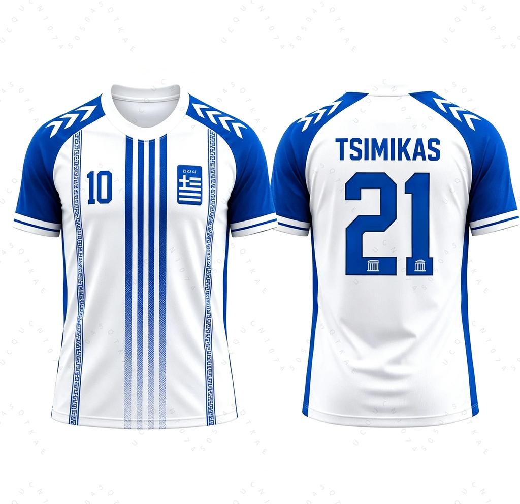 Greece National Football Jersey Tsimikas Charisteas Bakasetas Tzolis Breathable Soccer Women's Tops Print Beach T-Shirt Unisex Women Fans