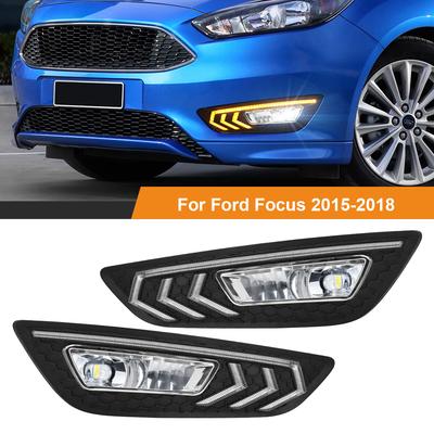 For Ford Focus DRL Led Fog Lamps Chrome Trim     Daytime Running Lights Dynamic Turn Signal White Yellow Blue