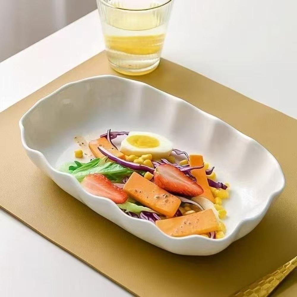 Ceramic Salad Dish Rectangular Meal Plate Artistic Steamed Fish Plate  Restaurant