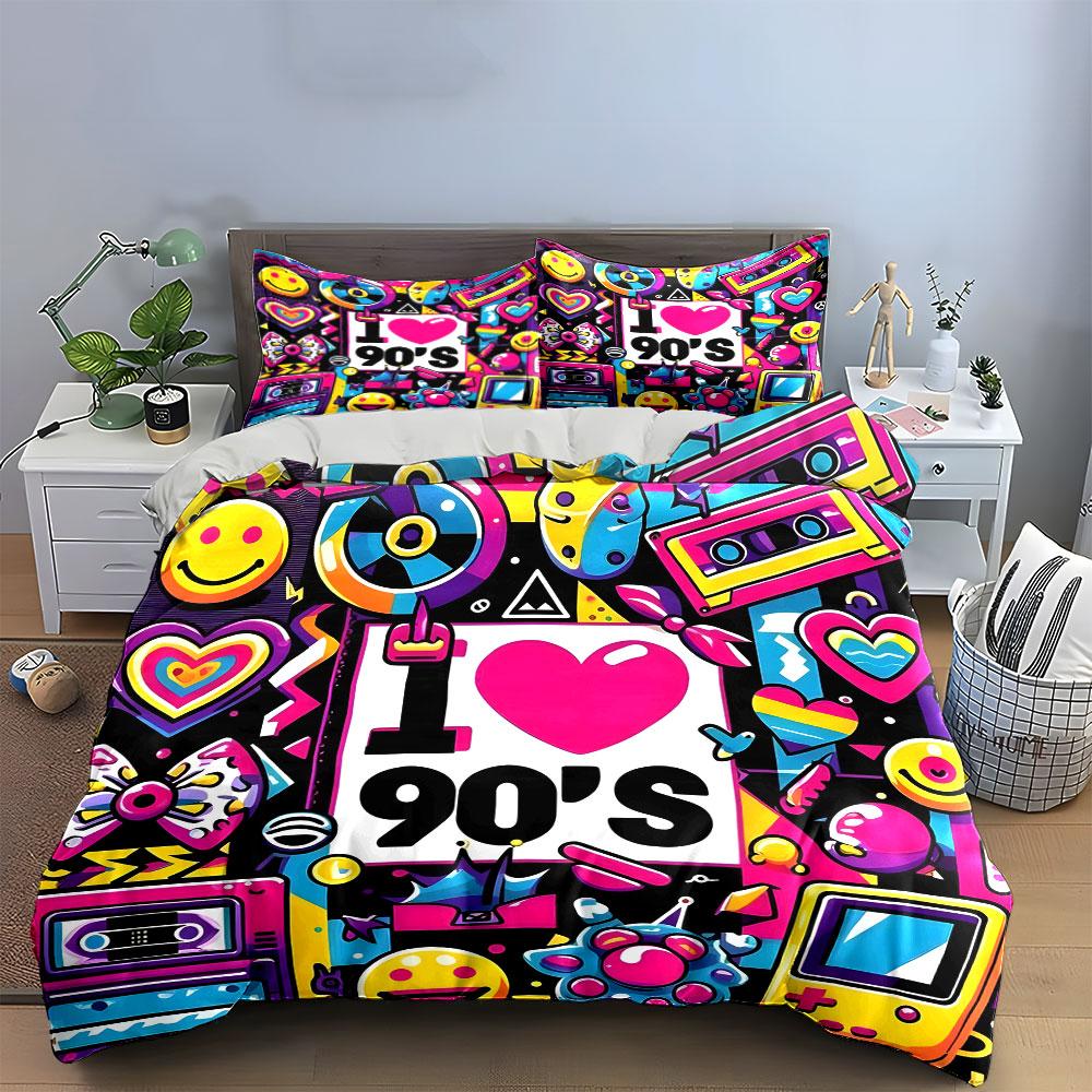 Retro 90S Style Decor Set Multiple Sizes Kid'S And Adults' Bedroom Exquisite 3Pc Bedding Set, Gift