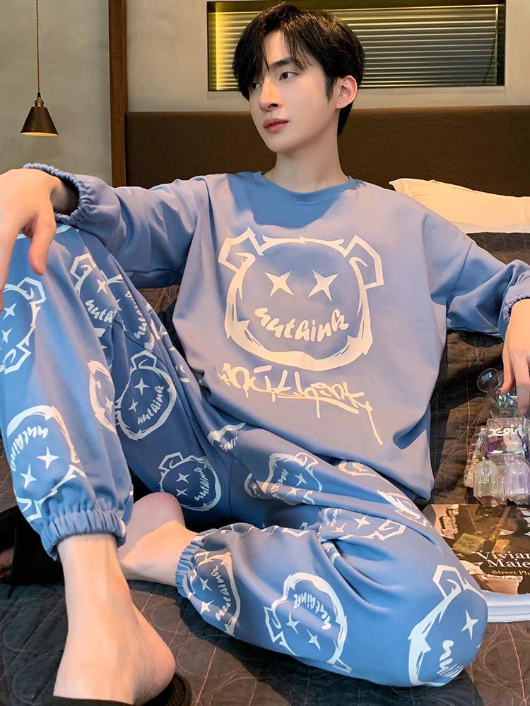 Men's Long Sleeve Pajamas Set - Spring/Autumn Style, Plus Size, Suitable for Teens and University Students, Indoor/Outdoor Wear