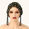 Muslim Lace Pearls Hat Caps Mesh Fabric Bead Tube Paired With An Acrylic Diamond Thread Embroidered Hat For Dubai Arabian Women