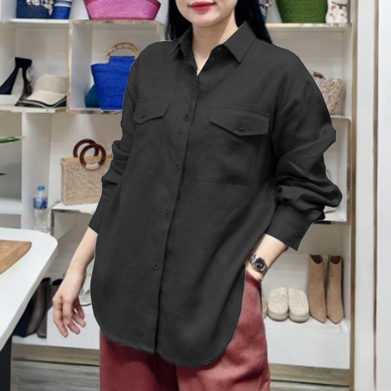 ZANZEA Lässige Bluse mit Umlegekragen und langen Ärmeln für Damen