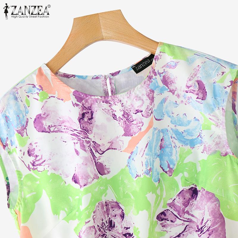 ZANZEA Women Summer Print Casual Round Neck Sleeveless Blouse
