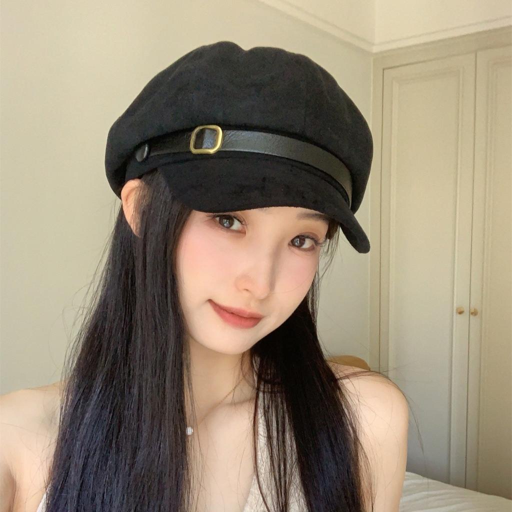 Autumn and Winter New Style Suede Retro Beret Women's Korean Style Old Fashion Temperament Fashionable Face Small Octagonal Hat