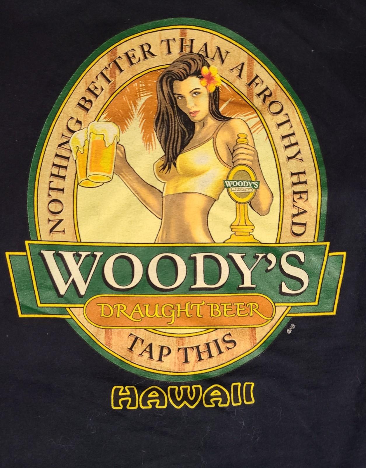 Vintage Hawaii Beer Shirt Woody s Draught Hawaii Babe Graphic Tee XL Unisex T-Shirt S