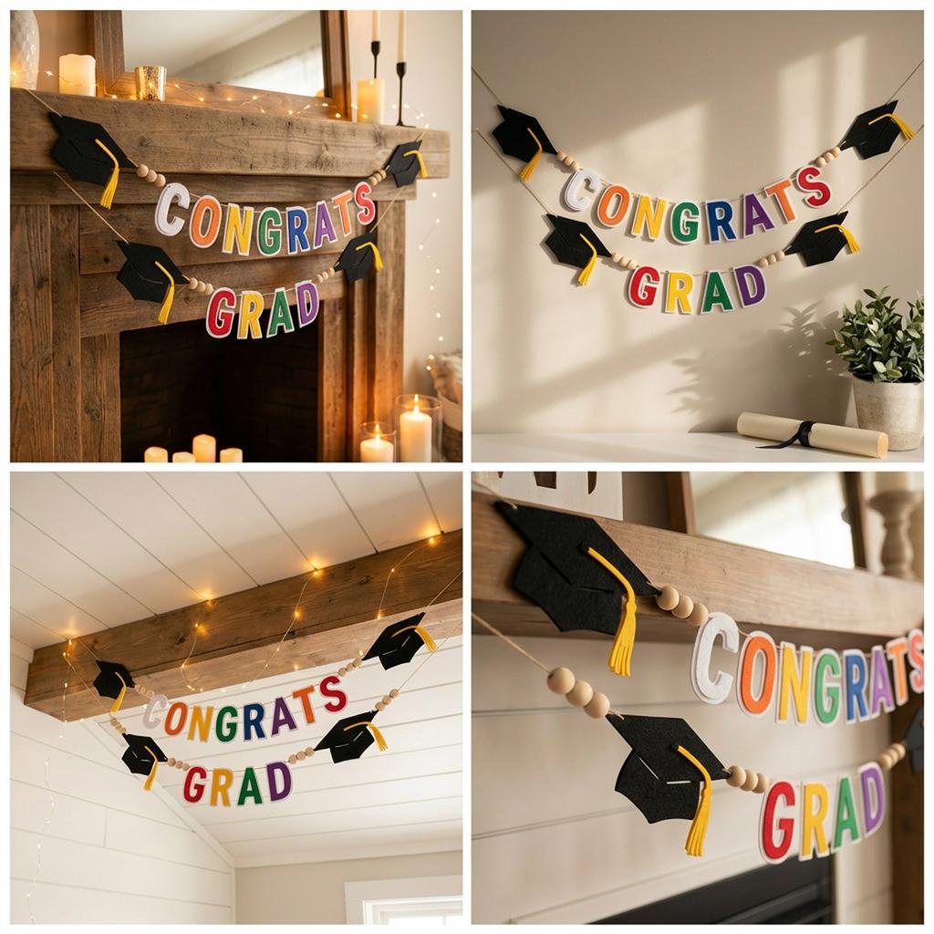 Felt Graduation Pennant Hanging Ornament With Wooden Beads For Photography Backdrops Graduation Ceremony And Celebration