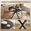 Round Dining Table for 4 People, 100 cm, Industrial, Wood-Look Top, Steel Cross Base, Black