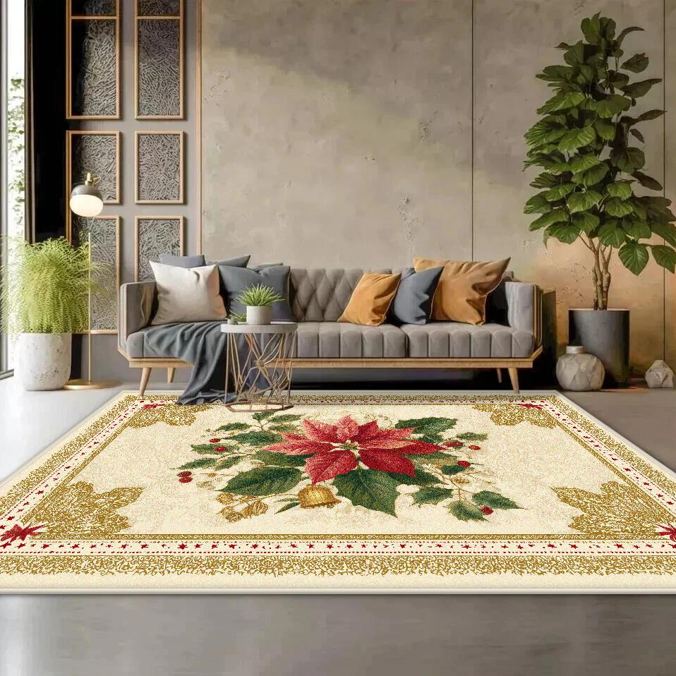Classic Style Big Living Room Rugs Home Decoration Poinsettia Plant Pattern Bedroom Carpet Washable Mat Floor Lounge Rug Office