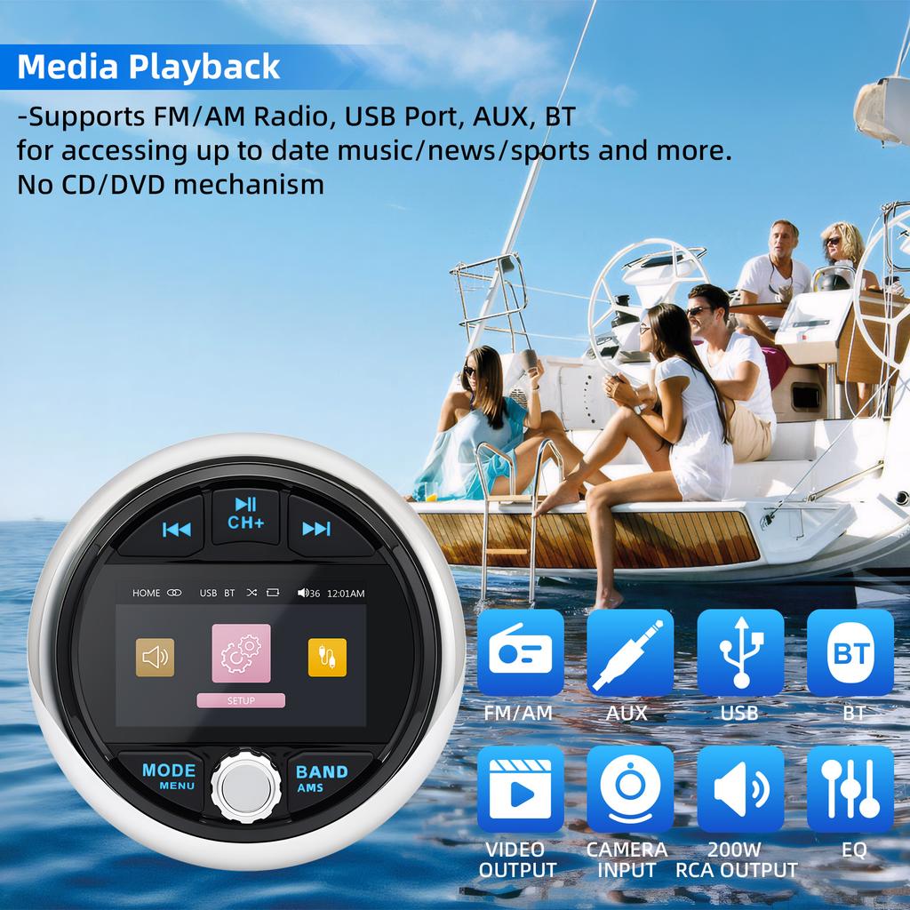 MP5 Marine Stereo Radio Player Waterproof Bluetooth-compatible FM AM Audio Player Media Player For Boat Yacht  ATV UTV Cart