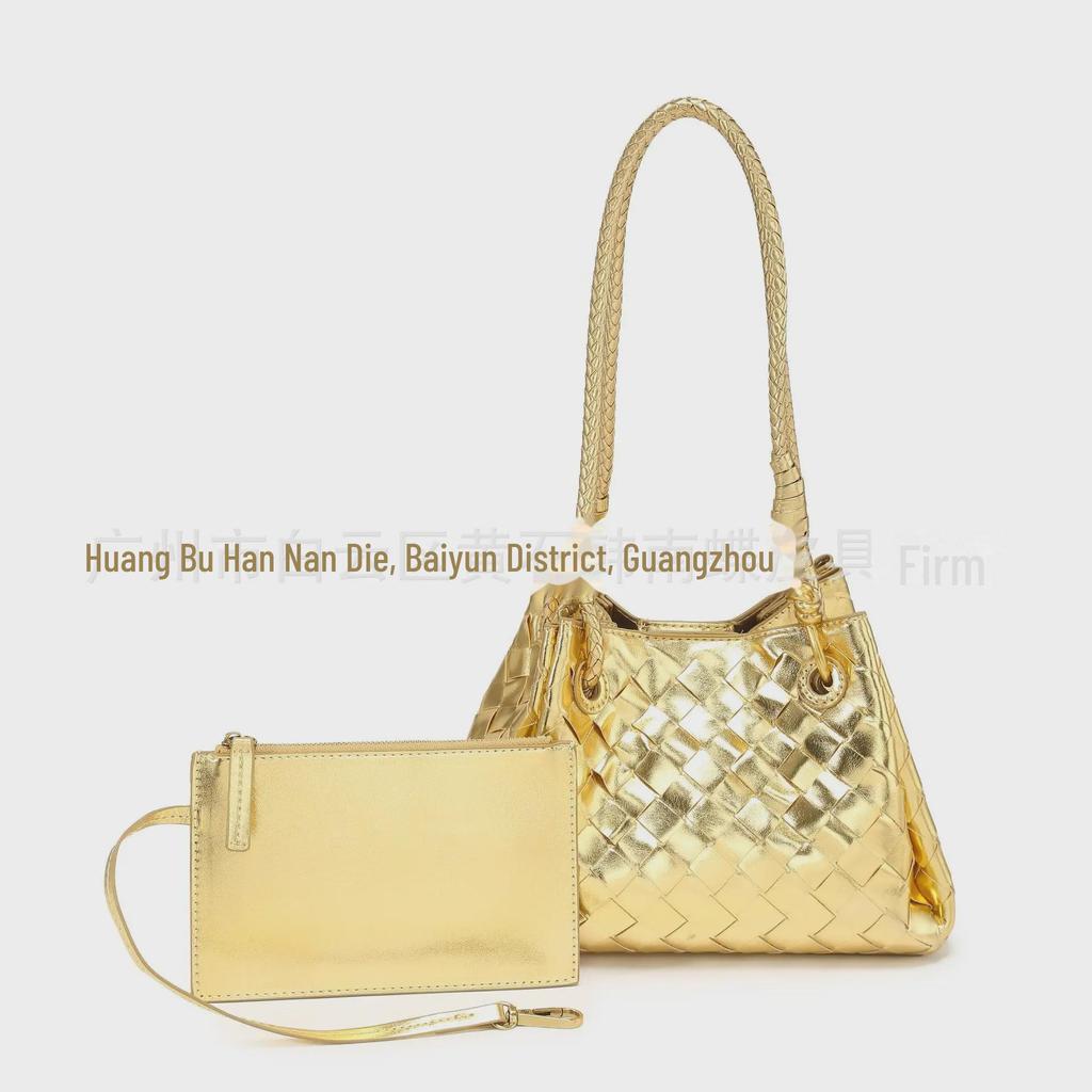 2024 High-Quality Textured Woven Bucket Bag with Knotted Hardware