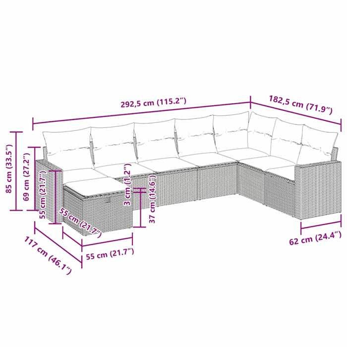 VidaXL Garden Lounge Set 8 Pcs with Brown Cushions Wicker 3325439