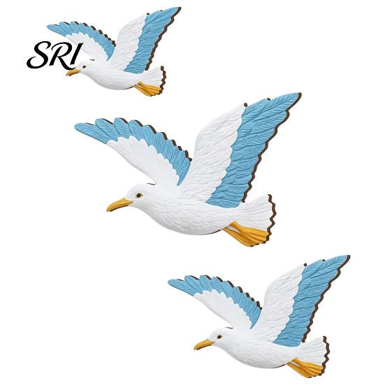 Coastal Living Room Decor 3 Pcs Wood Seagull Beach Wall Art Nautical Theme Flying Sea Soft Delicate Line Artwork Birds Sculpture Lake House Sets