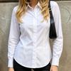 Basic reiner Baumwoll-Weiß-Taille Langarmhemd Damen 1116 Europäisches und Amerikanisches Pendler-Temperament Dünnes vielseitiges Oberteil