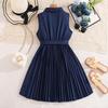Girls' Fashionable Dress for Spring and Summer, Elegant Cinched Pleated Dress for Children