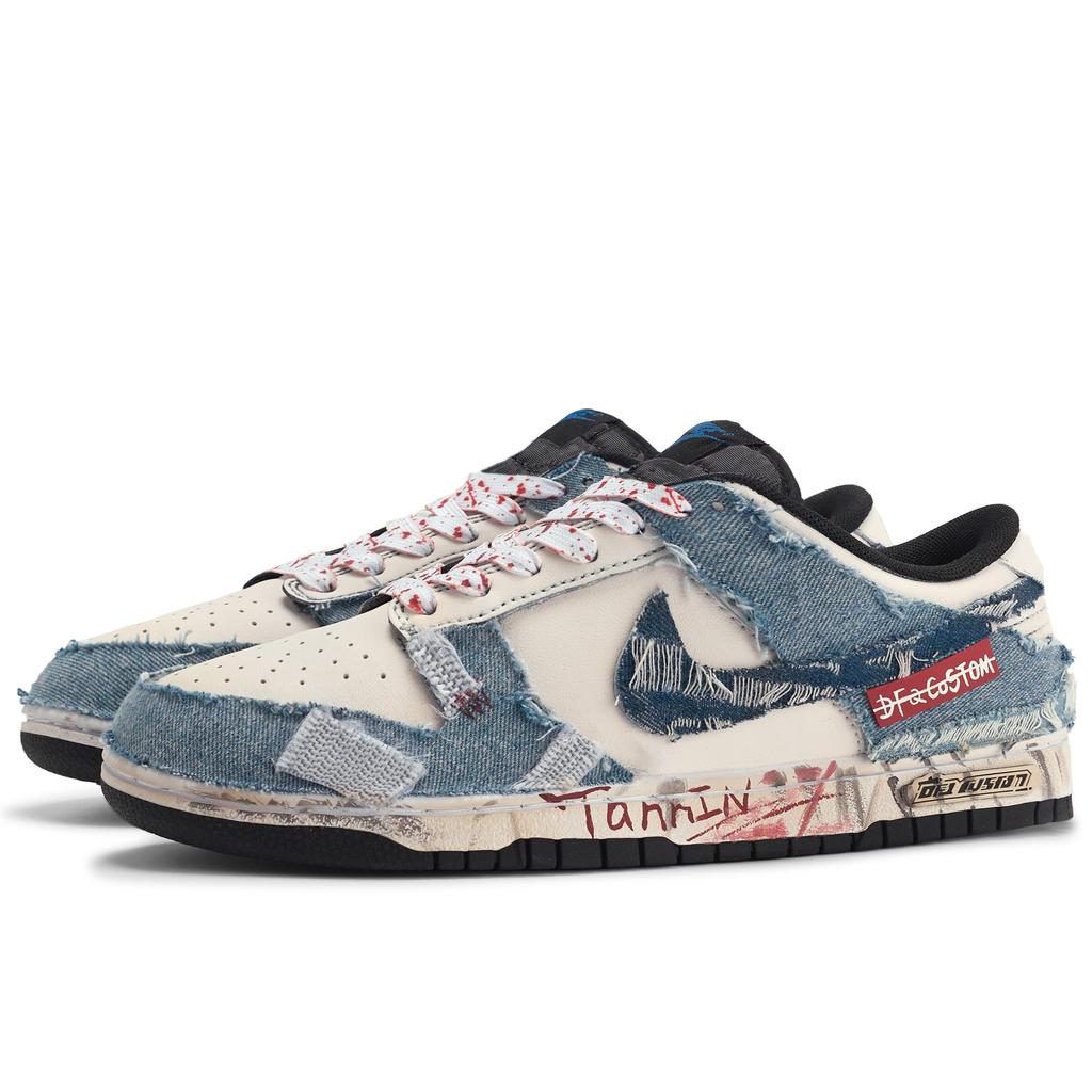 Nike Dunk Da Vinci Personalizzazione, Scarpe da Skateboard Basse in Denim Huichao Unisex Blu Bianco FD6923-100(TeamM-)