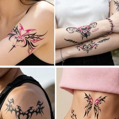 Y2k Spicy Girl Punk Style Tattoo Stickers Totem Butterfly Waterproof Temporary Tattoo Demon Love Heart Long Lasting