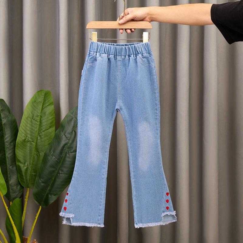 2-13 Years Kids Girls Blue Jeans Elastic Waist Flare Pants
