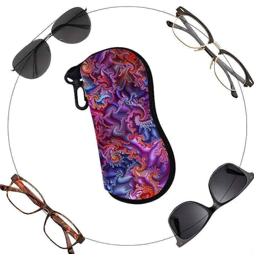 2D-Abstract Colorful Fractal Swirl Pattern Sunglasses Case, Protective Zipper Eyeglasses Holder, Portable Travel Eyewear Pouch for Women Men Gift